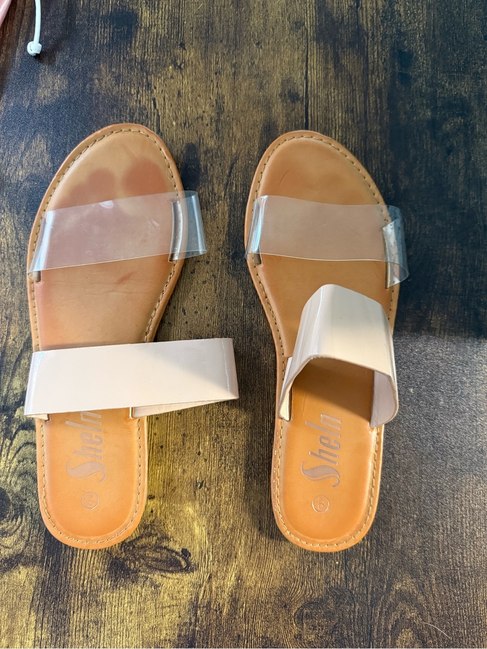 Women’s Clear Strap Tan Slide Sandals